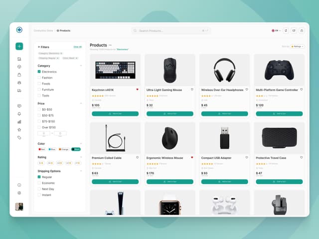 Ecommerce category page displaying a grid of products with prices